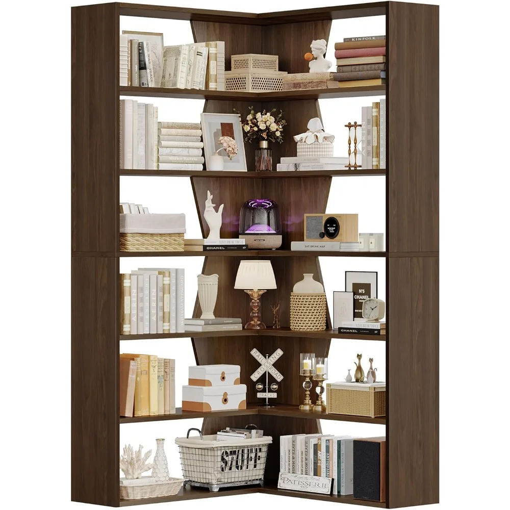 رف كتب زاوية مكون من 6 طبقات، ورف كتب حديث وخزانة كتب طويلة، وحدة تخزين مفتوحة للعرض، ورف زاوية على شكل حرف L لـ #3