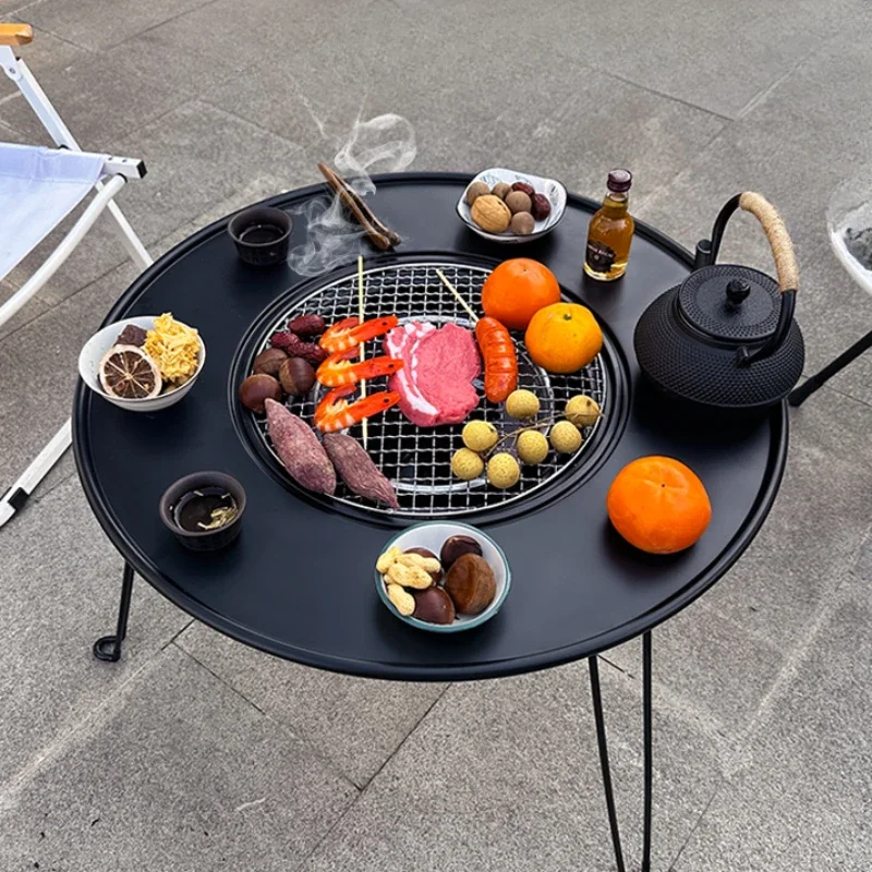 Multifunctional Fire Pit Cooking Tea Table Practical Outdoor Picnic Stand Cozy Patio Oven Barbecue Grill Set