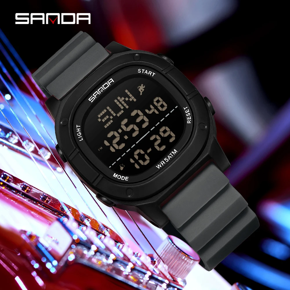 SANDA 9078 أفضل ساعة إلكترونية جديدة للرجال ساعة منبه مؤقت تقويم مقاوم للصدمات ساعة رقمية رياضية وترفيهية