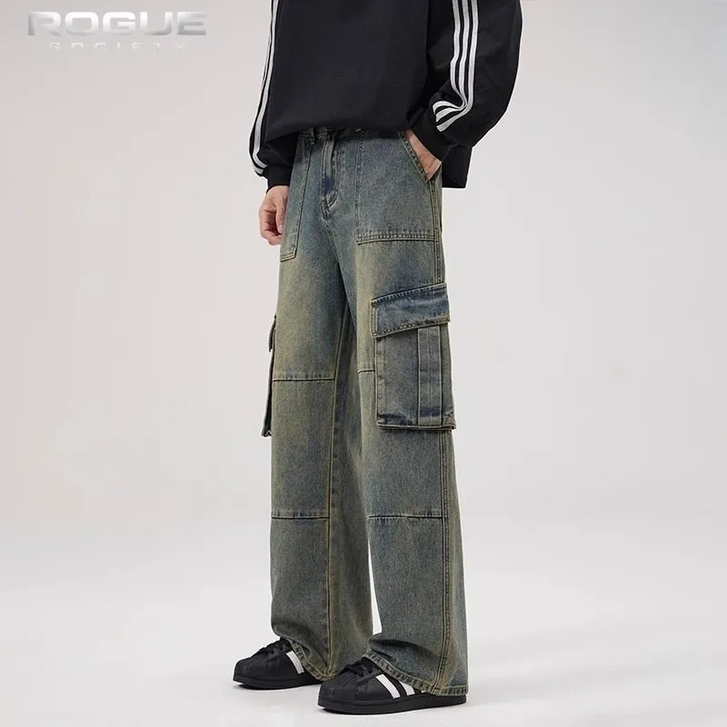 

Y2K Men Summer Jeans Vintage Washed Multi Pocket Loose Wide Leg Jeans Trendy Casual Trousers Harajuku Streetwear Unisex Tiki New