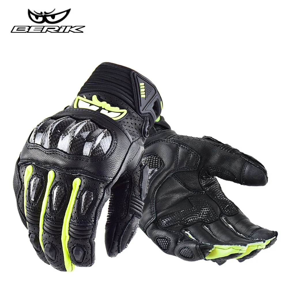 BERIK Big Eyed Leather Motorcycle Gloves Cycling Touch Screen Windproof Carbon Fiber Shell Motorcycle Racing Glovesmen and Women