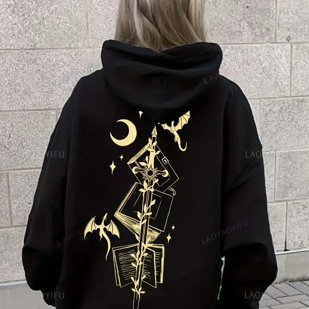 2024 Vintage Fourth Wing Hoodie Dragon Rider Print Basgiath War College Sweatshirt Women Fantasy Bookish Sweatshirts