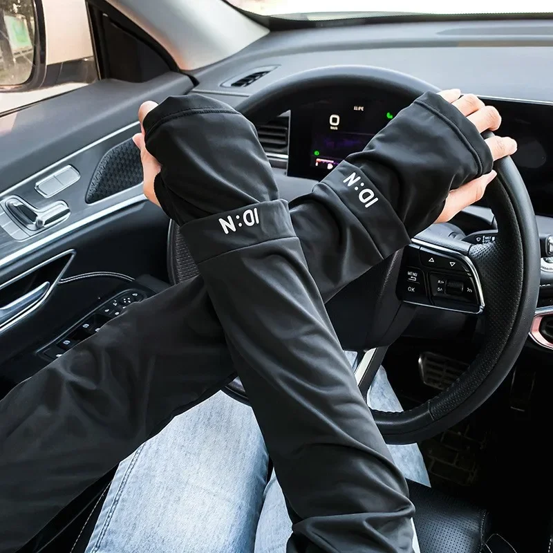 ป้องกันรังสียูวีผ้าไหมน้ําแข็งแขนป้องกันแสงแดดถุงมือแขนยาวครีมกันแดดแขนครอบคลุมฉนวนกันความร้อน UV ถุงมือขี่จักรยานขับรถ