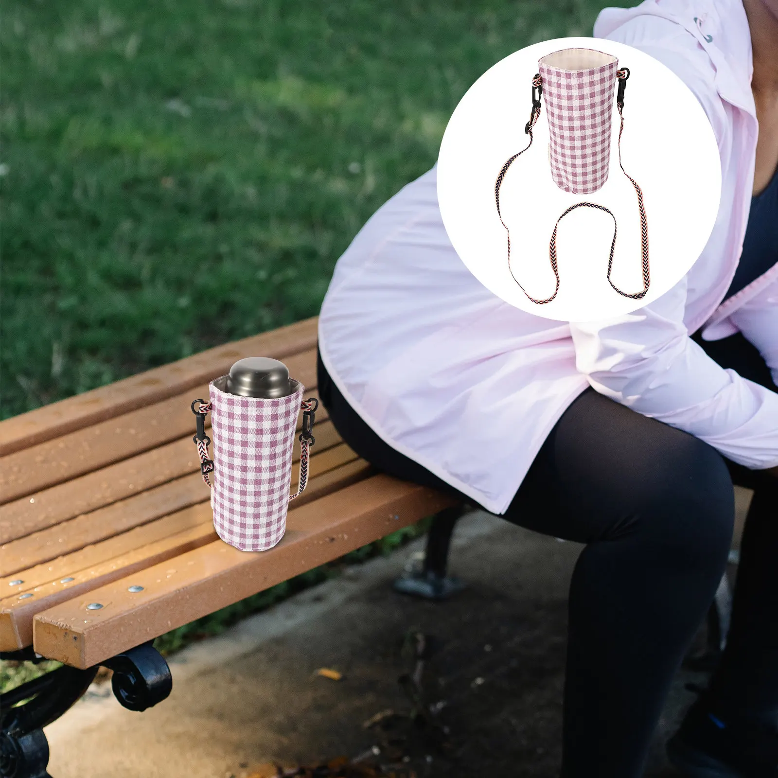 Water Bottles Holder Adjustable Shoulder Strap Insulated Cotton Linen Sleeve Outdoor Hiking Camping Crossbody Sling Carrier Bag