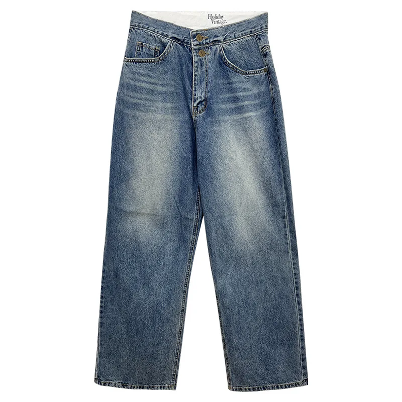 Denim pantalon droit femmes jambe large jean taille basse poches lavées 2025 Streetwear en détresse Vintage pantalon longueur de plancher