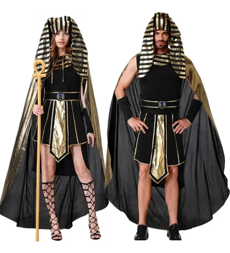 

Halloween Egyptian Pharaoh King Costume Cleopatra Queen Cosplay Carnival Party Medieval Couple Party Dress