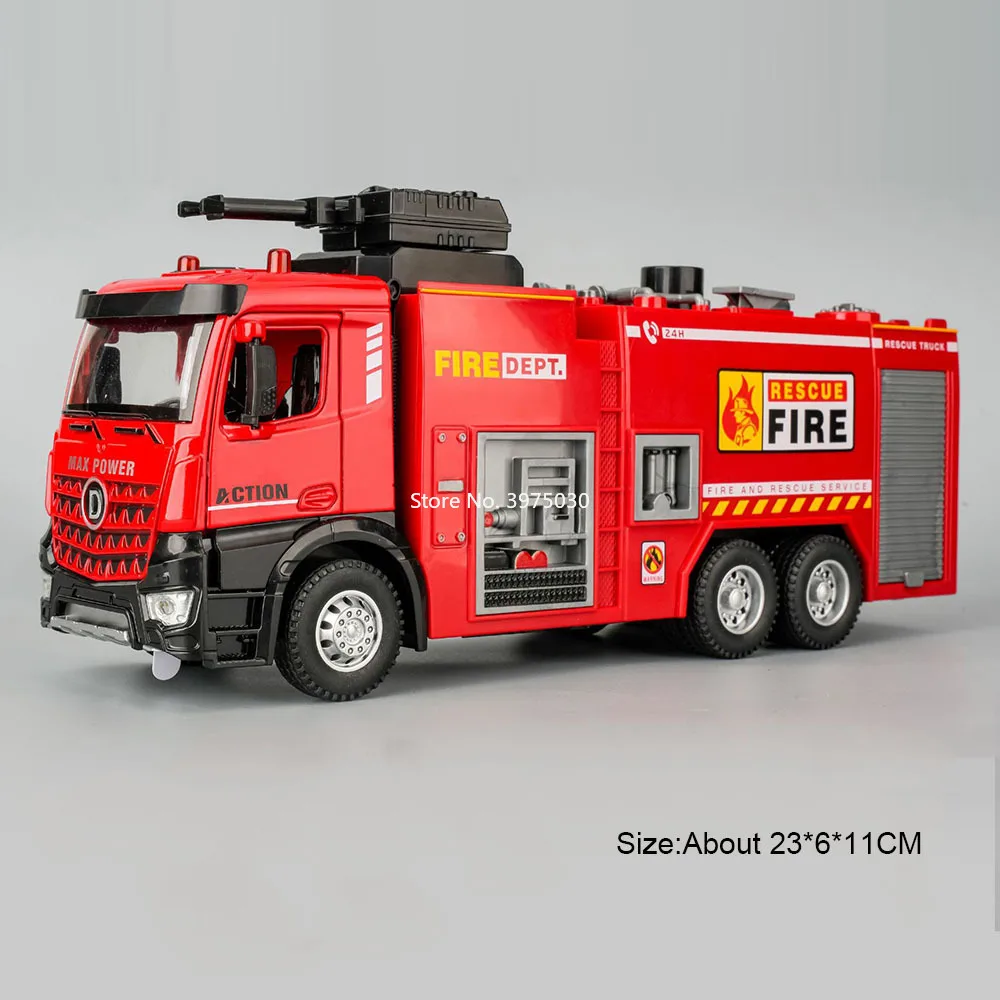 1:32 Schaal Brandweerauto Model Speelgoed Auto van Metaal met Rubberen Banden, Water Spuiten, Ladder, Brandweerwagen, Vakantie Verrassing