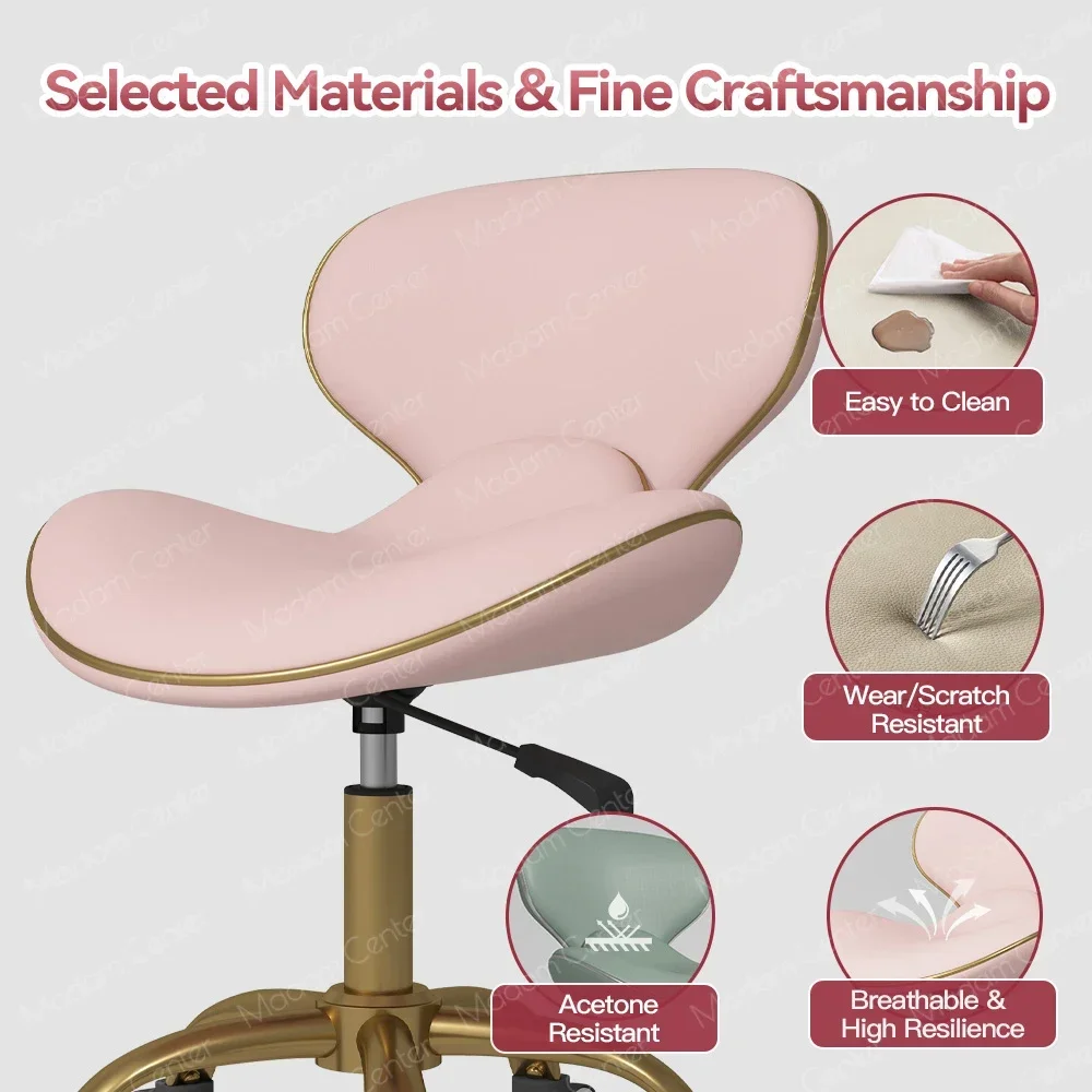 Spa Technician Saddle Stool Rolling Chair Swivel with Back Support for Beautician