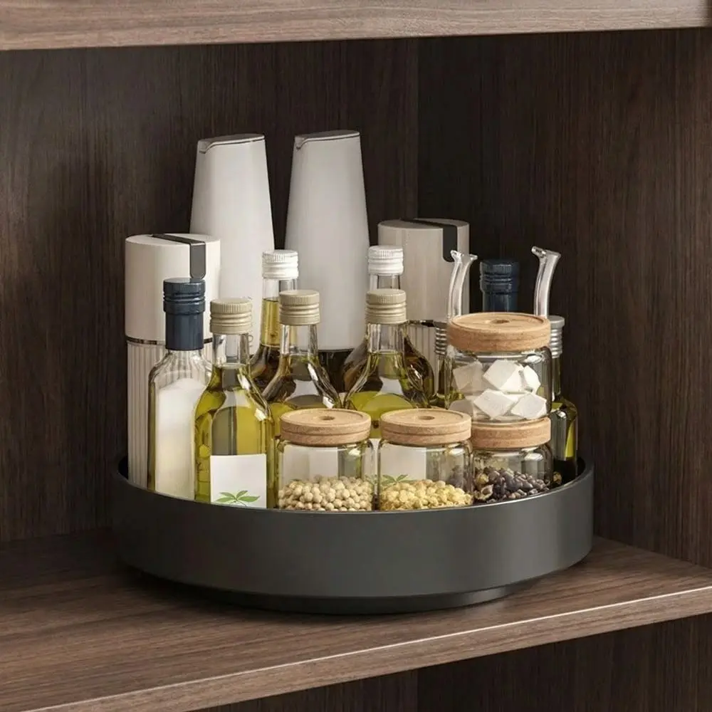 Carbon Steel Rotating Spice Rack Large Capacity Space Saving Condiment Storage Rack Non-slip Base Waterproof