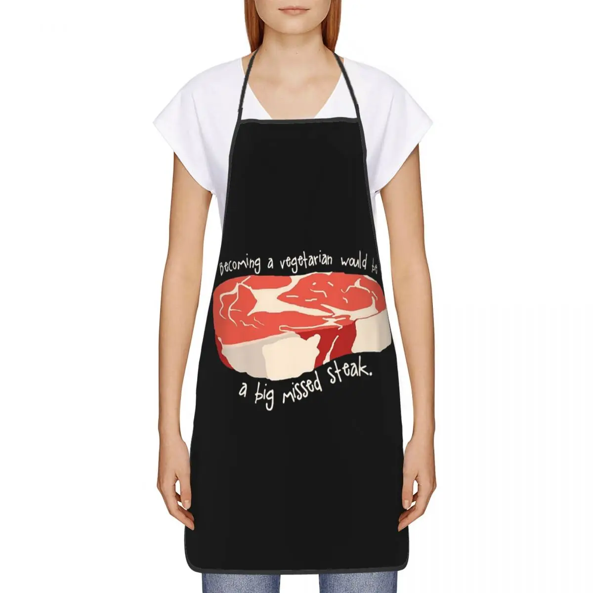 Funny Steak, Vegetarian Pun Aprons Chef Cooking Cuisine Tablier Waterproof Bib Kitchen Cleaning Pinafore for Women Men Gardening