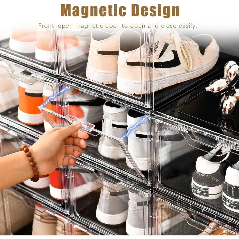 جديد - منظم أحذية كبير جدًا، منظم تخزين الأحذية، 12 عبوة، صندوق أحذية بلاستيكي شفاف قابل للتكديس، قطرة أمامية