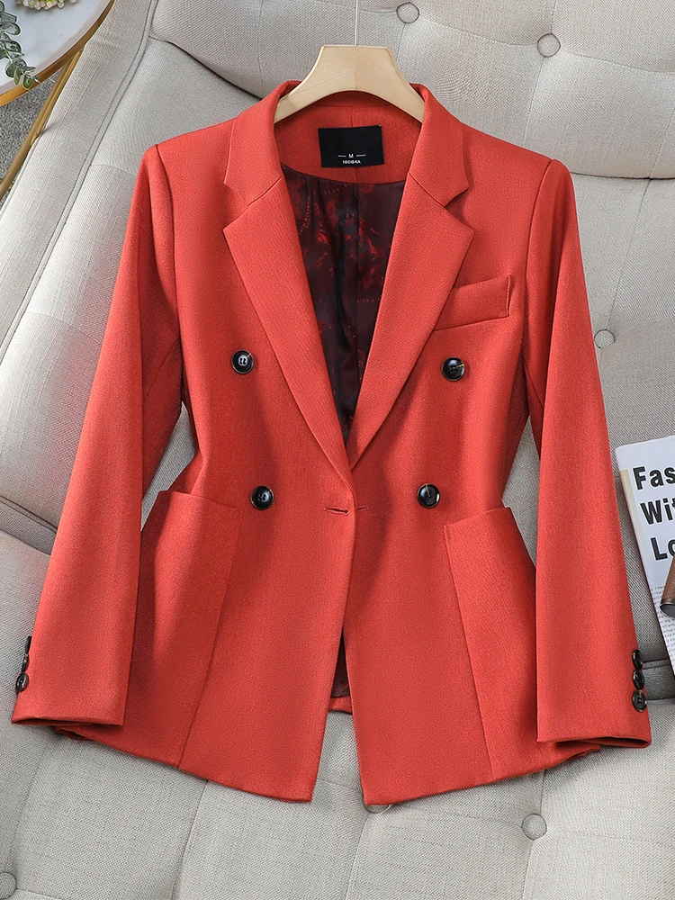 

Women Work Wear Formal Blazer Ladies Orange Brown Black Autumn Winter Female Long Sleeve Single Breasted Jacket Coat With Pocket