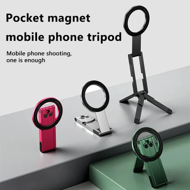 Suporte Magnético para Celular em Liga de Alumínio Multifuncional Rotativo e Dobrável Tripé Portátil para Fotografia