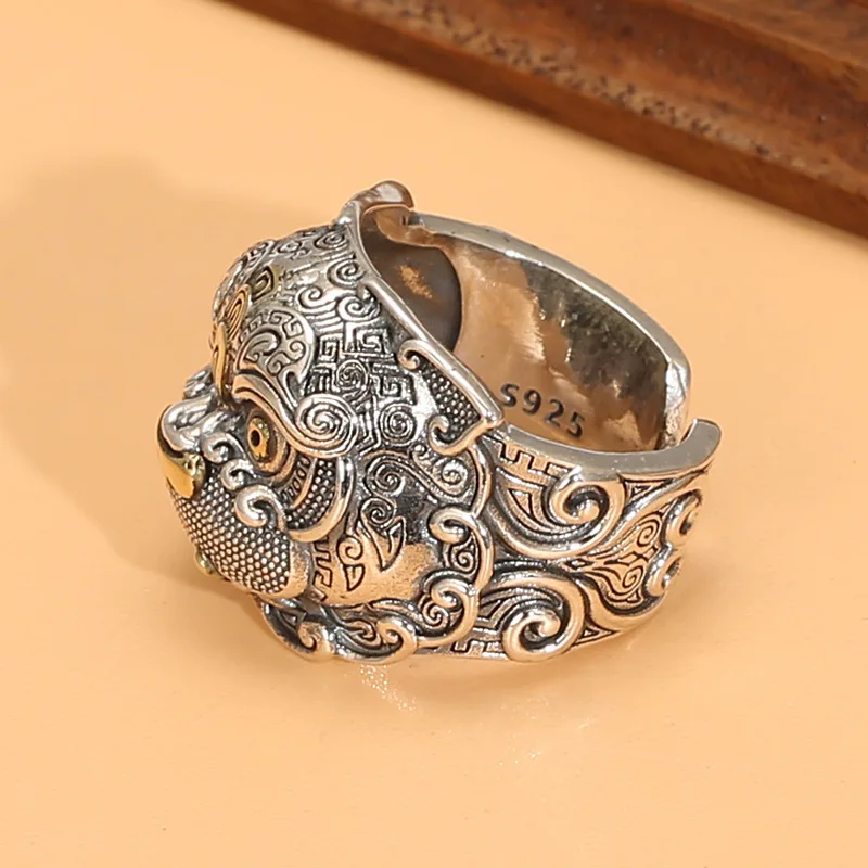 s925 sterling silver trendyy personalized pixiu ring male transshipment opening adjustment ring ring thai silver