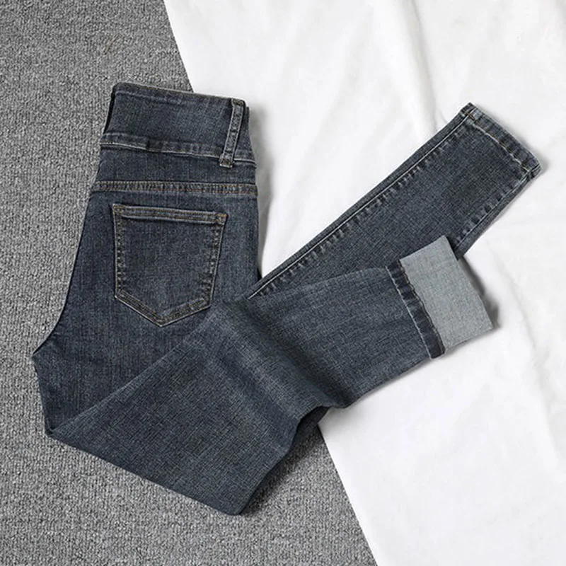 Moda coreana cintura alta lápis jeans primavera outono vintage magro estiramento denim calças femininas casual streetwear magro vaqueros novo