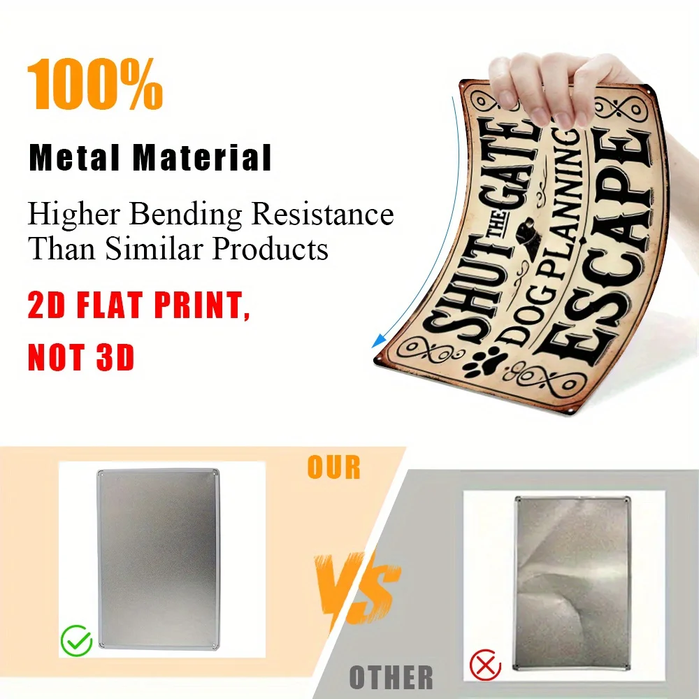 2D flat humorous pet metal sign, 12 * 8 inch warning decorative sign with pet paw print and text, "Close the door