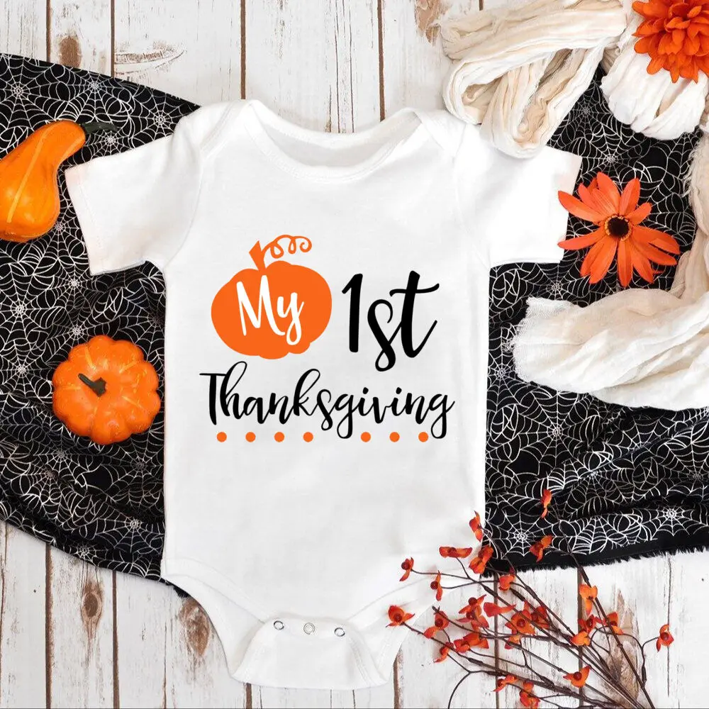 My 1st Thanksgiving Baby Bodysuit Turkey Shirt Romper Boys Girls First Thanksgiving Rompers Outfits Infant Fall Holiday Jumpsuit