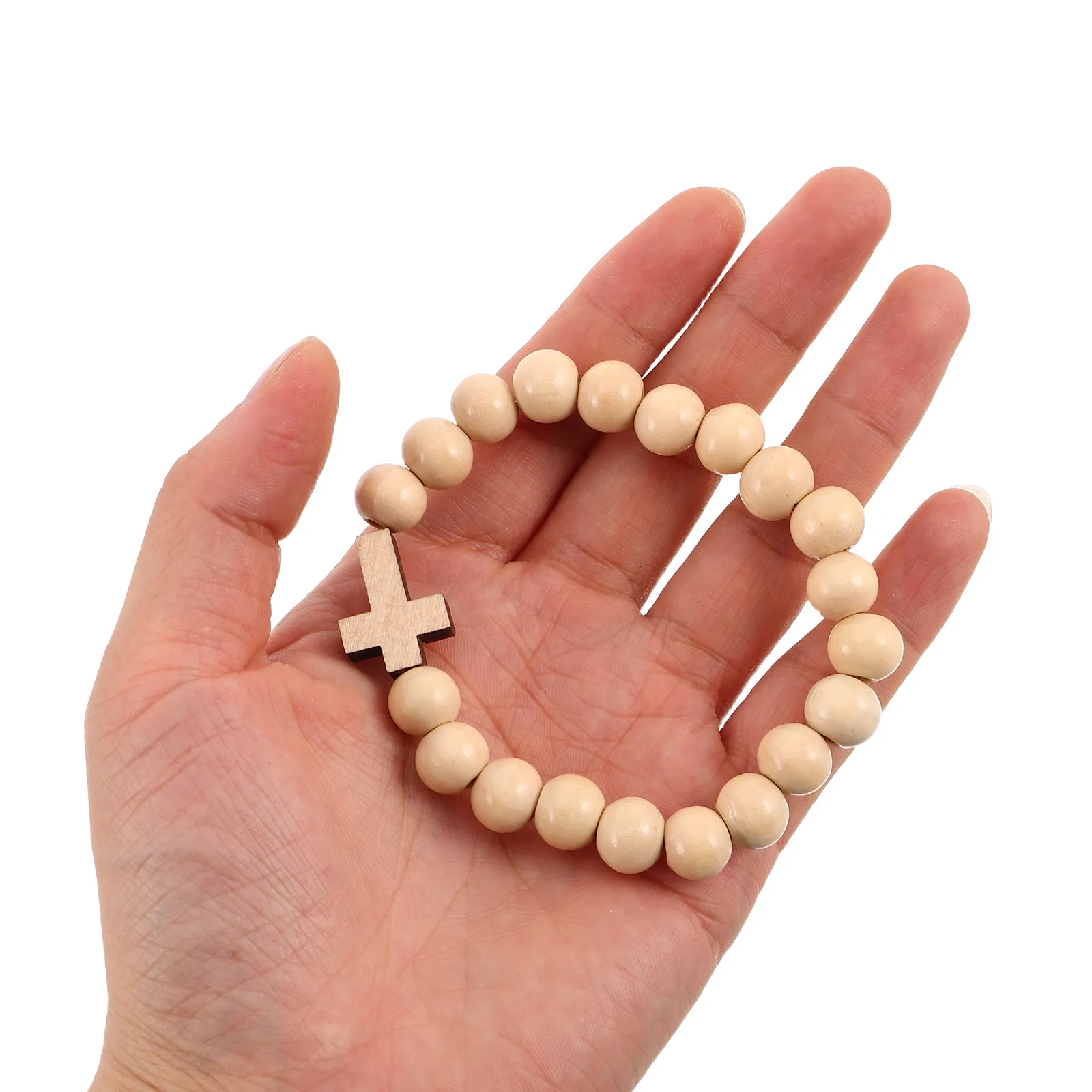 

5Pcs Stretch Wooden Bead Cross Bracelet Handmade Religious Christian Jewelry for Women Men Confirmation First Communion Present