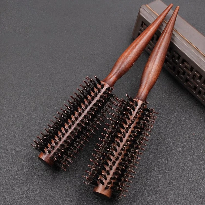 (Ce14)10/12/14Row Anti Static Wood Boar Bristle Hair Round Brush Hair Dryer Styling Tool Teasing Brush For Curly Comb Hair Brush