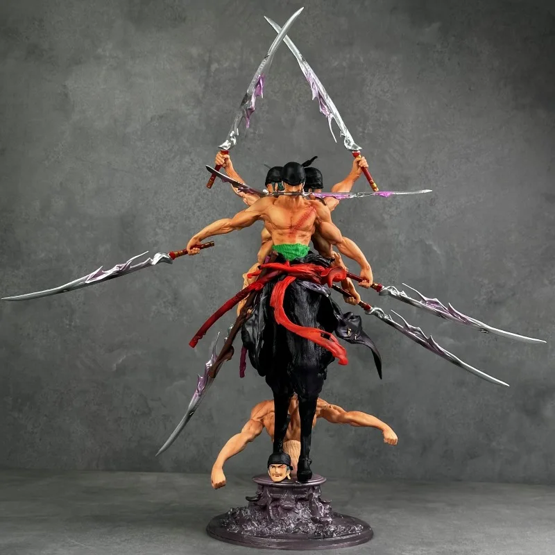 Anime One Piece Roronoa Zoro Anime Action Figures Three-Knives Flow Three Heads And Six Arms Model Decoration Toy Christmas Gift