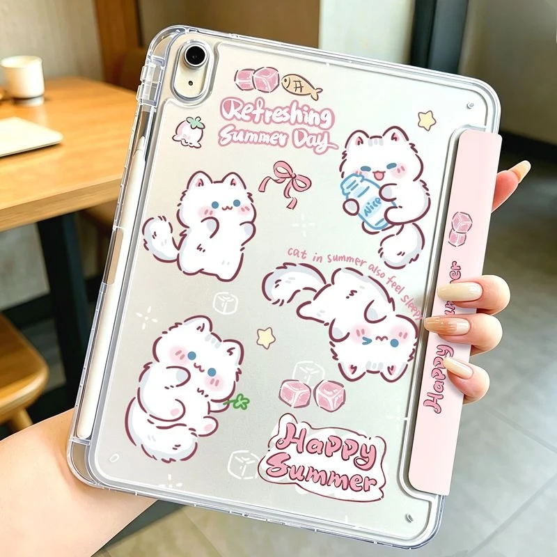 Summer Kitten 3+Y Folded Case for Xiaomi Pad 5/5Pro 6/6Pro 11 Inch Xiaomi Pad 7/7Pro 8/8Pro 11.2 Redmi Pad SE 11 Pro 12.1 Inch
