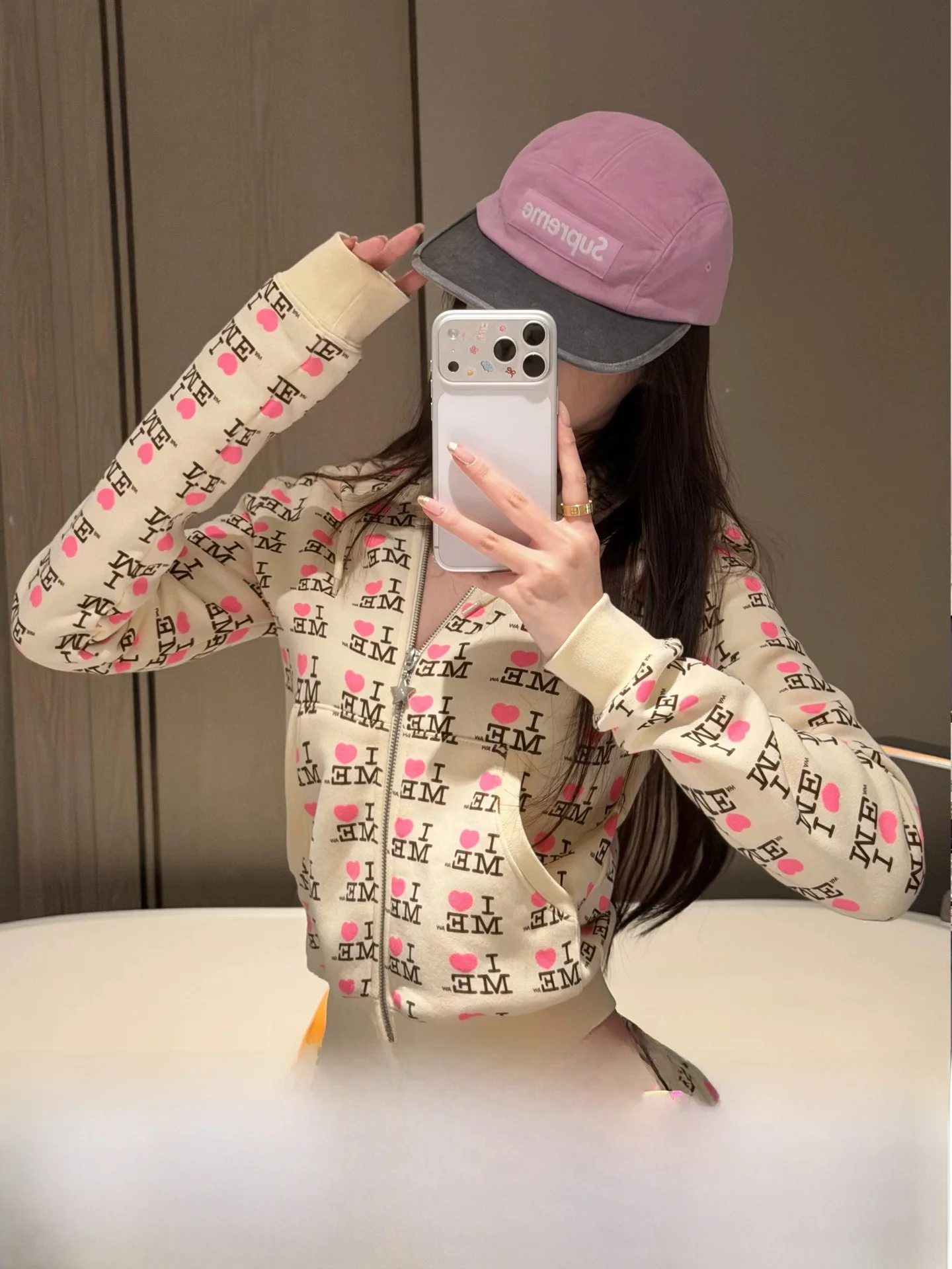 Ashley Williams Yellow Hoodie Jacket Slim Fit Sweatshirt Outerwear with Love Me Pattern Long Sleeve Zipper Closure for Girls