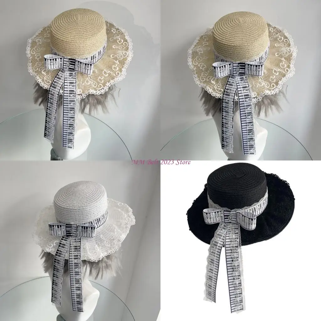 49ME Romantics Anime Paper Straw Hat With Wide Brims For Outdoor Event And Photos Breathable Beach Hat