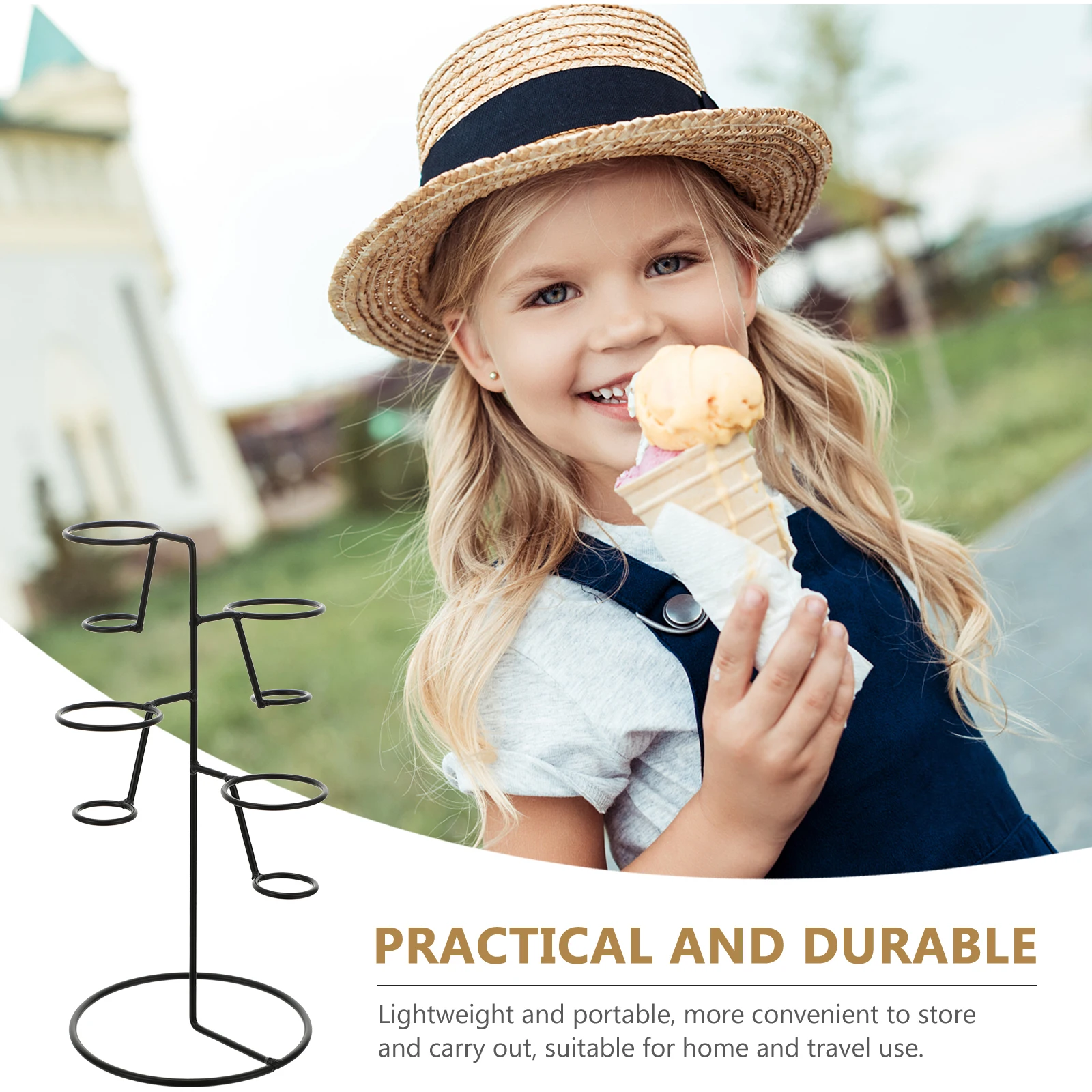 

Cone Storage Rack Ice Cream Holder Stand Kitchenware Display Holders Black Ice-cream