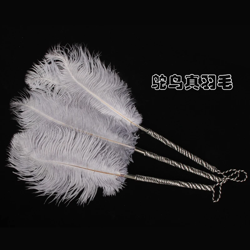 40cm Genuine Ostrich Feather Horse Whip Paddle,Cosplay Performance Props with Wrist Strap