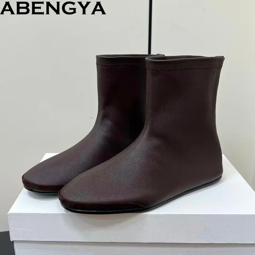 

Новые женские ботильоны с круглым носком, эластичные ботинки без шнуровки, подиумная обувь, женские короткие ботинки из натуральной кожи, женские Botas Mujer