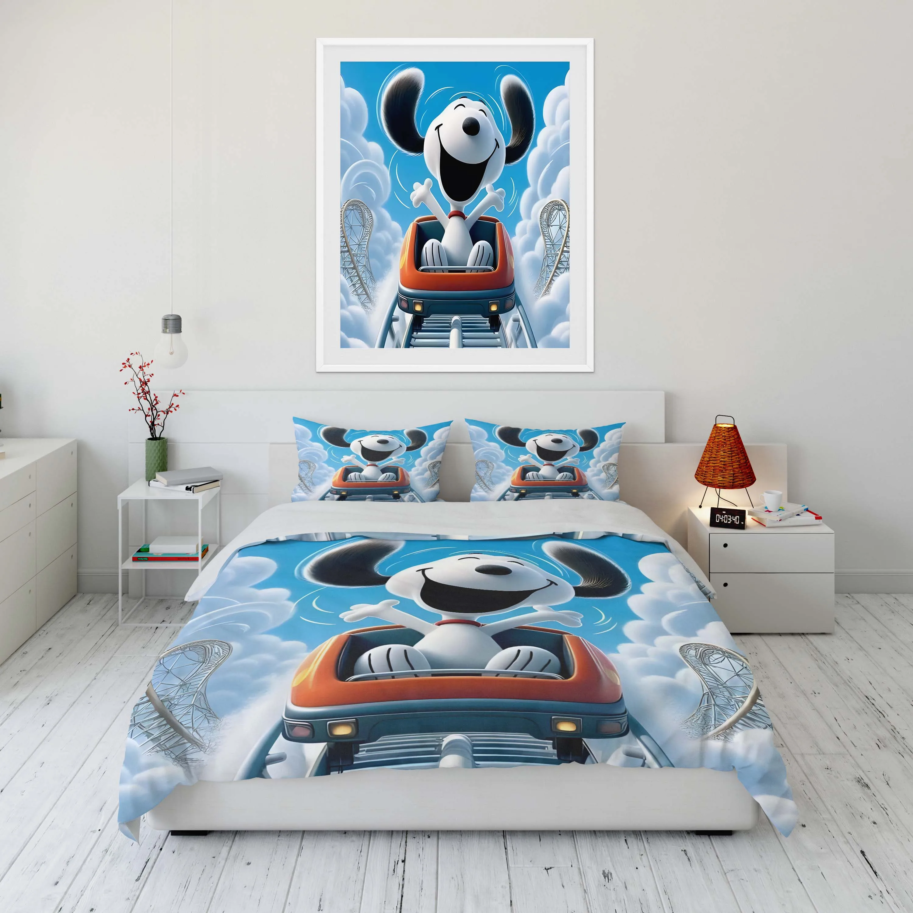 MINISO Cute Dog Snoopy Printed Quilt Cover Pillowcase Bedding Set Kids Adult Comfortable Bed Set Twin King Soft Duvet Cover Set