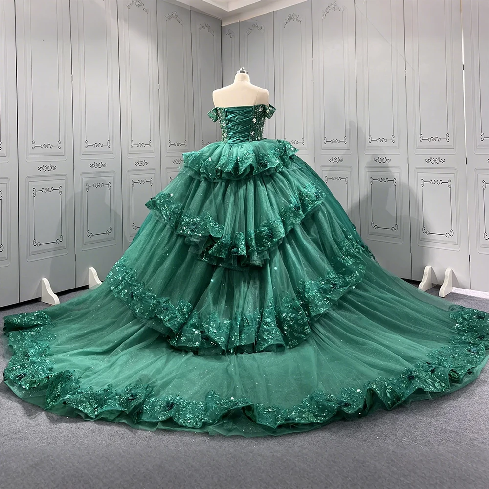 Customized Mint Green Princess Quinceanera Dresses Ball Gown Beading Crystal Party Birthday Princess Sweet 16 Vestidos LSMU34