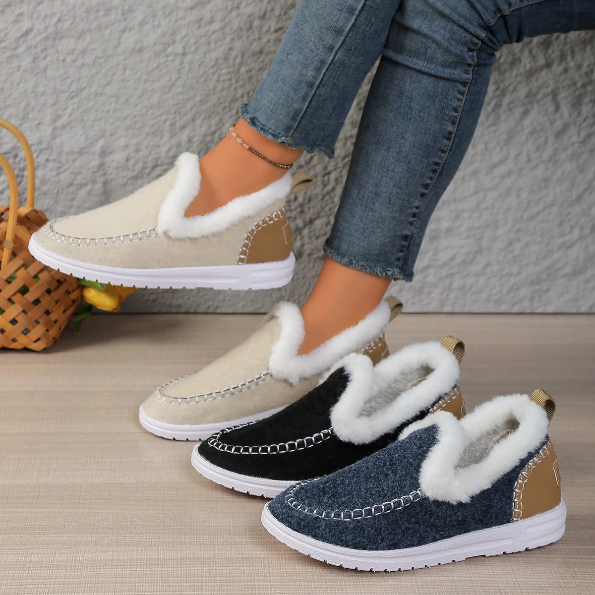 Winter Flats Women Snow Ankle Boots Short Plush Cotton Shoes Designer Warm Casual Shoes Trend Walking Zapatillas De Deporte