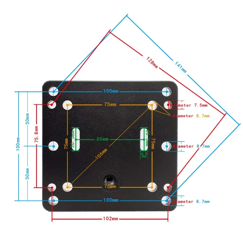 Soporte adaptador de bola VESA de 1,5 pulgadas, patrones de orificios de 75mm y 100mm, Base cuadrada, placa VESA de aluminio de grado Industrial para soportes Ram