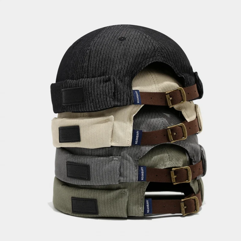 New Japanese Style Leather Label Skullcap Versatile Round Brimless Landlord Hat Trendy Unisex Dome Hip Hop Cap Yuppie Hat