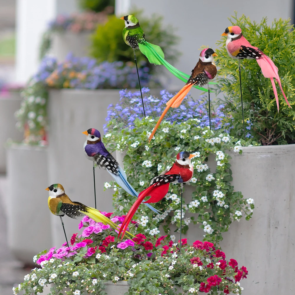 Chzimade 5pcs Artificial Birds Handmade Simulation Creative Feather Lawn Figurine Ornament Animal Garden Prop Decoration