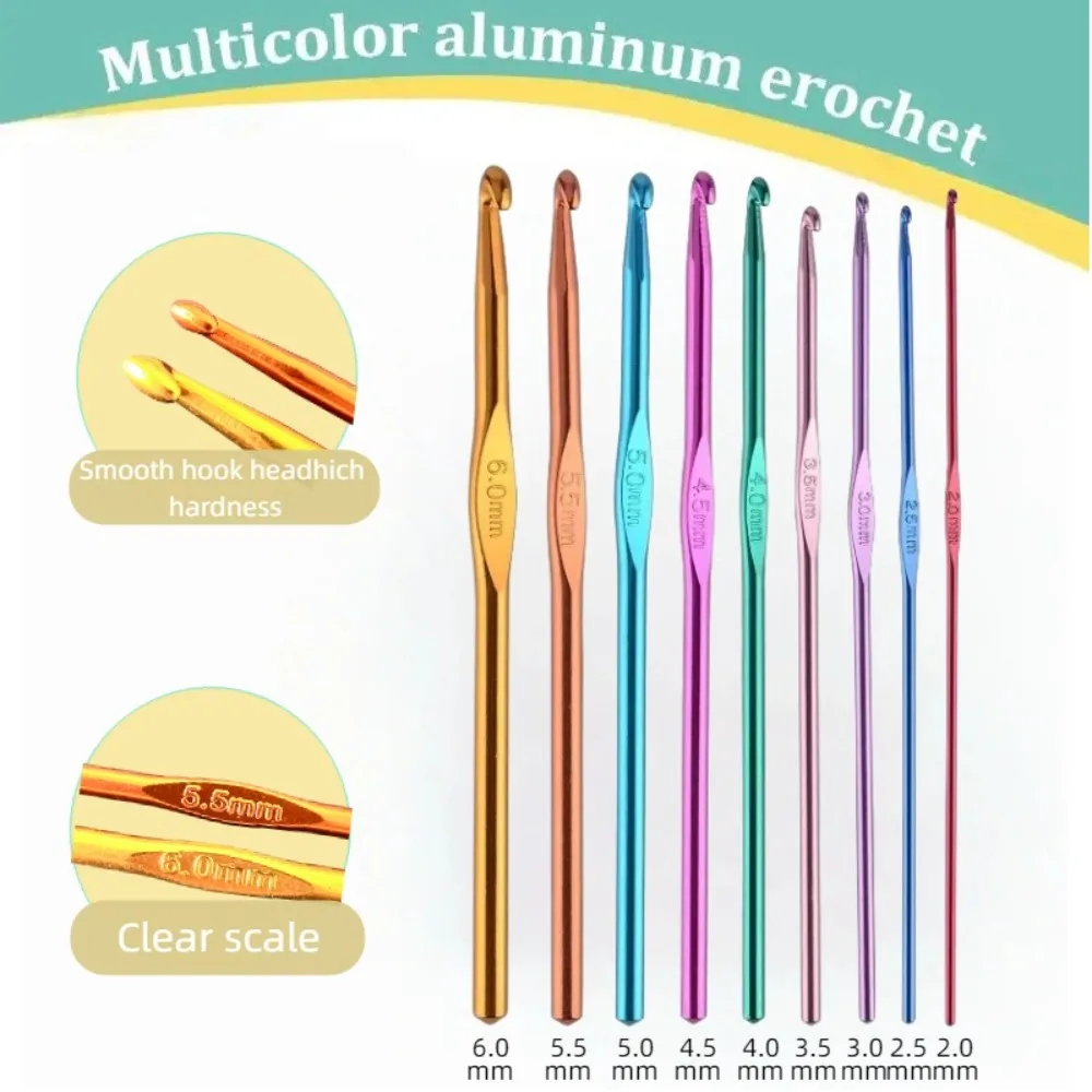 21Pcs Colorful Aluminum Crochet Hooks Set Multicolor Knitting Needles with Plastic Yarn Needles Locking Stitch Markers DIY