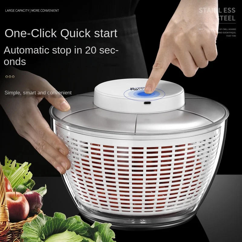 

Vegetable Dehydrator Electric Quick Cleaning Dryer Fruit and Vegetable Dry and Wet Separation Draining Salad Spinner Home Gadget