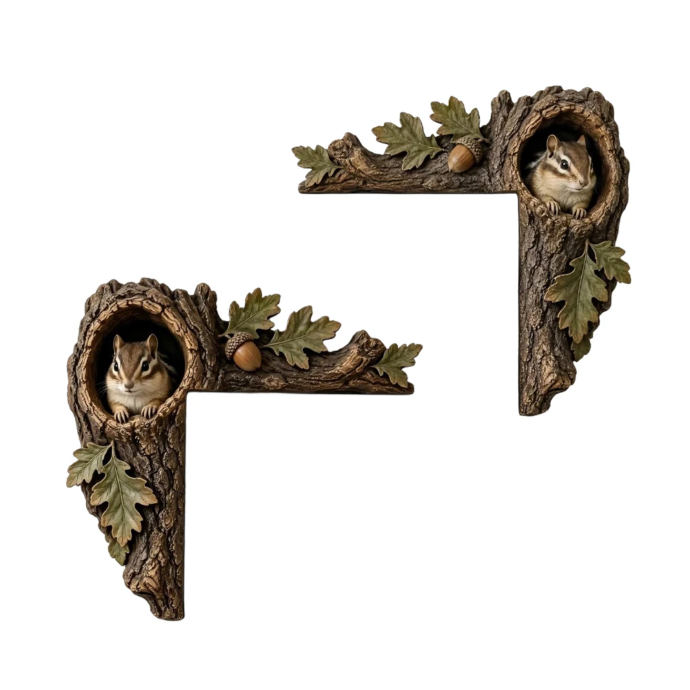 Wooden Doorway Accent Set with Realistic Tree Bark Texture and For Chipmunk Detail for Indoor Space Enhancement