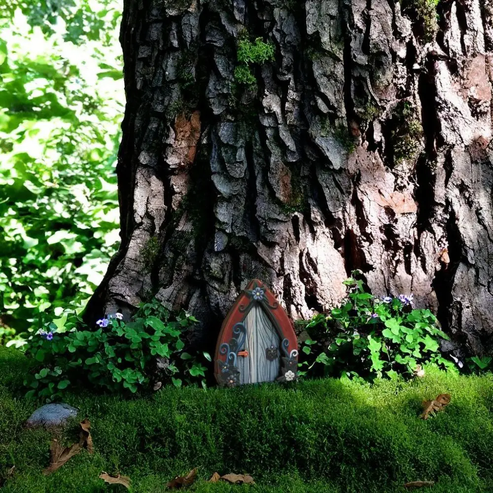 Figurines Fairys Door Outdoor Garden Ornament Yard Art Wooden Fairy Gate Miniature Fairy Gnome Multicolor Vintage Wood Miniature