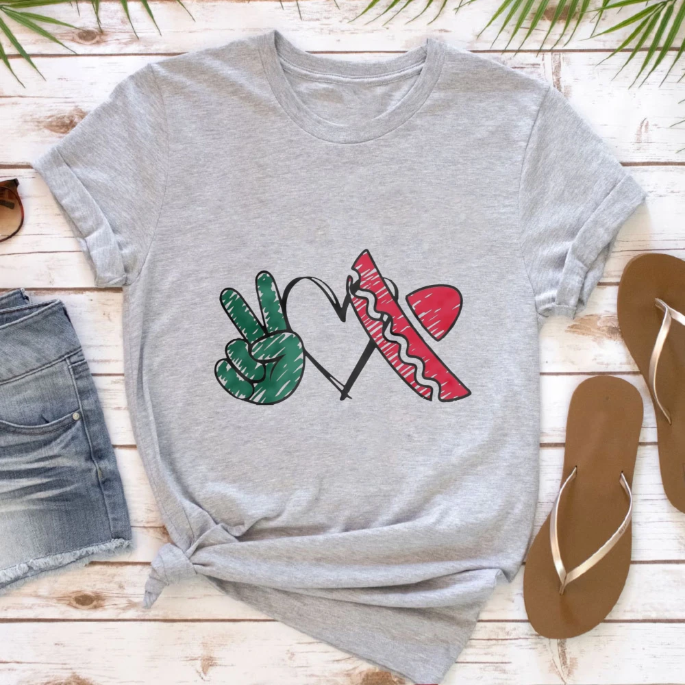 Camiseta Paz Amor México, Camiseta con el Símbolo de la Paz, Cinco de Mayo, Tops de Manga Corta, Regalos para Festivales Mexicanos, Camiseta Paz Mundial