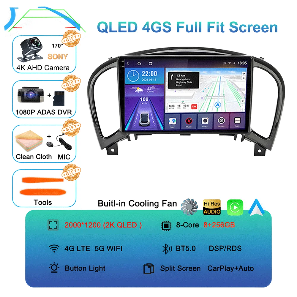 Android 16 videospeler Carplay Auto voor Nissan Juke YF15 2010 - 2014 Multimedia autoradio WiFi+4G DSP 2 DIN touchscreen