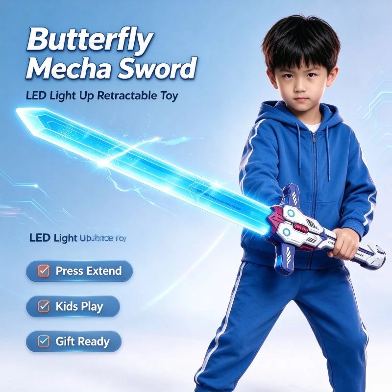 Retractable Butterfly Shape Glowing Toy Sword LED Light Mecha Design Children Play Cosplay Prop Gift