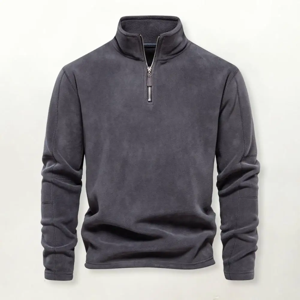 Autumn and Winter New Men Half High Neck Zipper Solid Color Warm Men's Pullover Casual Daily Men's Sweatshirt