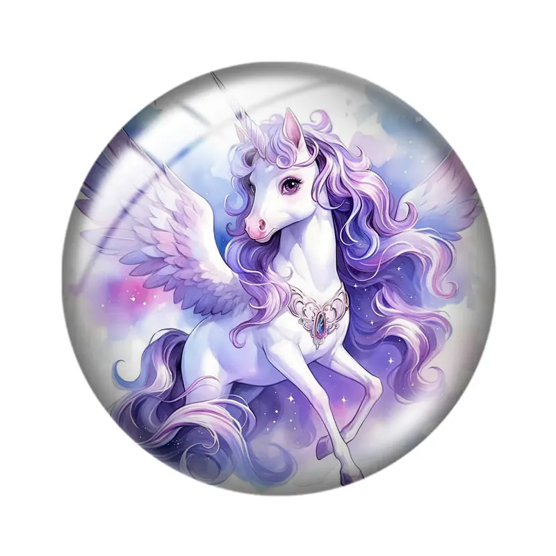 Magical Unicorn Illustration 10pcs 12mm/18mm/20mm/25mm Round photo glass cabochon demo flat back Making findings