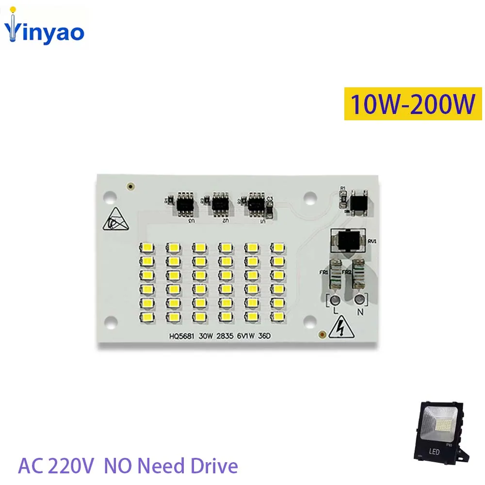 1pcs AC 220V High Power 10W 20W 30W 50W 100W 150W 200W SMD2835 Smart IC Driver-Free Floodlight  For Stadium Large area Lighting