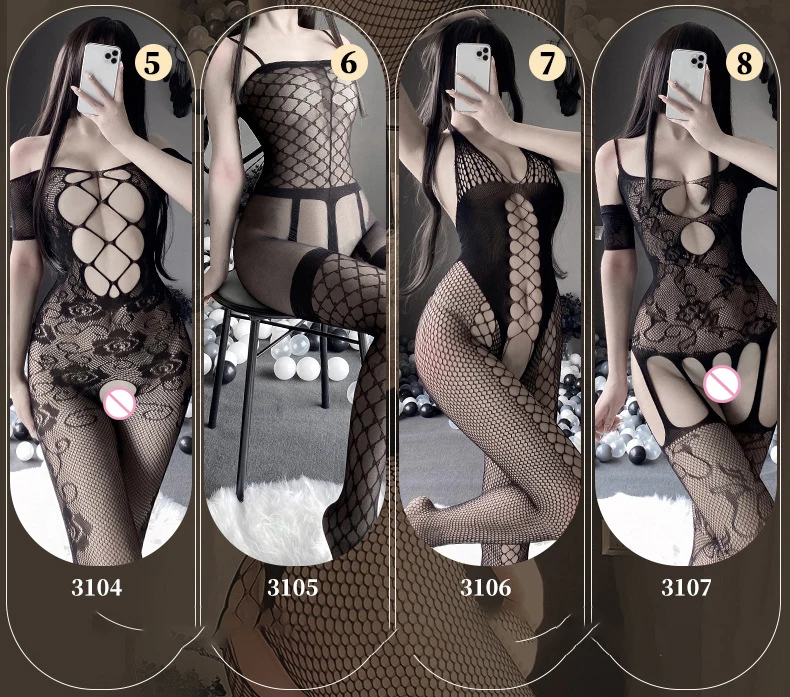 Women Sexy Crotchless Lingerie Erotic Porn Fishnet Hollow Out Teddy Female Mesh Open Crotch Bodysuit Sex Bodystockings 15 Styles