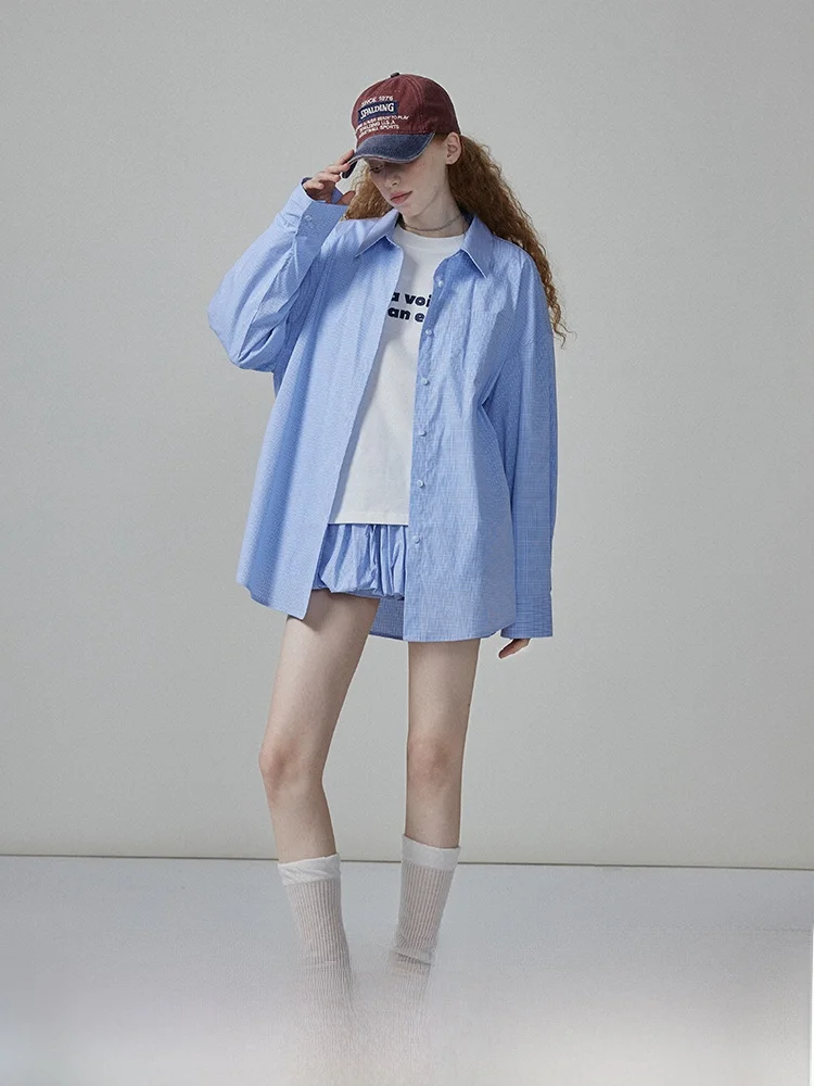 

Blue Plaid irt And Puffy Skirt Set Women's Texture Feel Floral Print Casual Sle Four Seasons Universal Size Faion Set