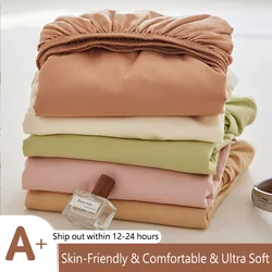 100% Cotton Fitted Sheet with Elastic Band Adjustable Non-Slip Mattress Cover 140/160/180/200cm for Single Double Queen King Bed