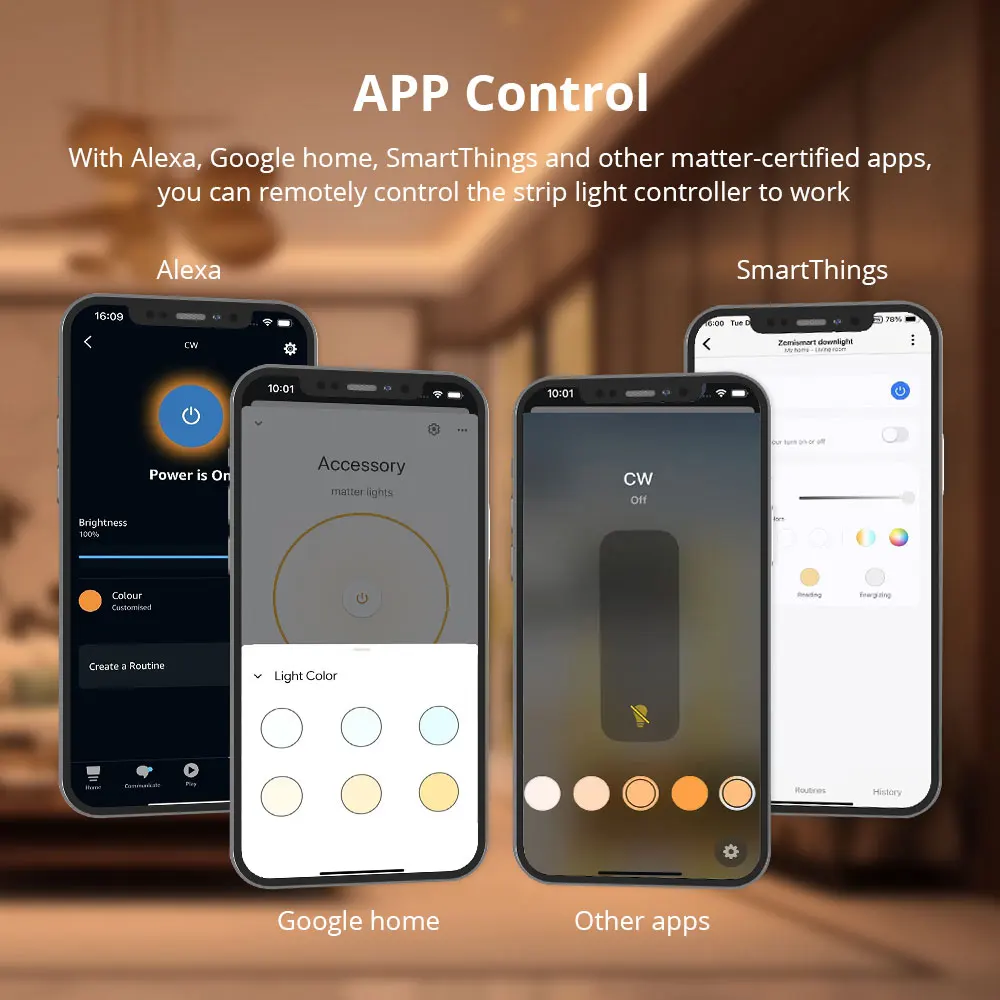 Zemismart Matter Over WiFi CW WW Led Light Strip Driver Smart LED Controller Smartthings Alexa Google Home App Siri Control